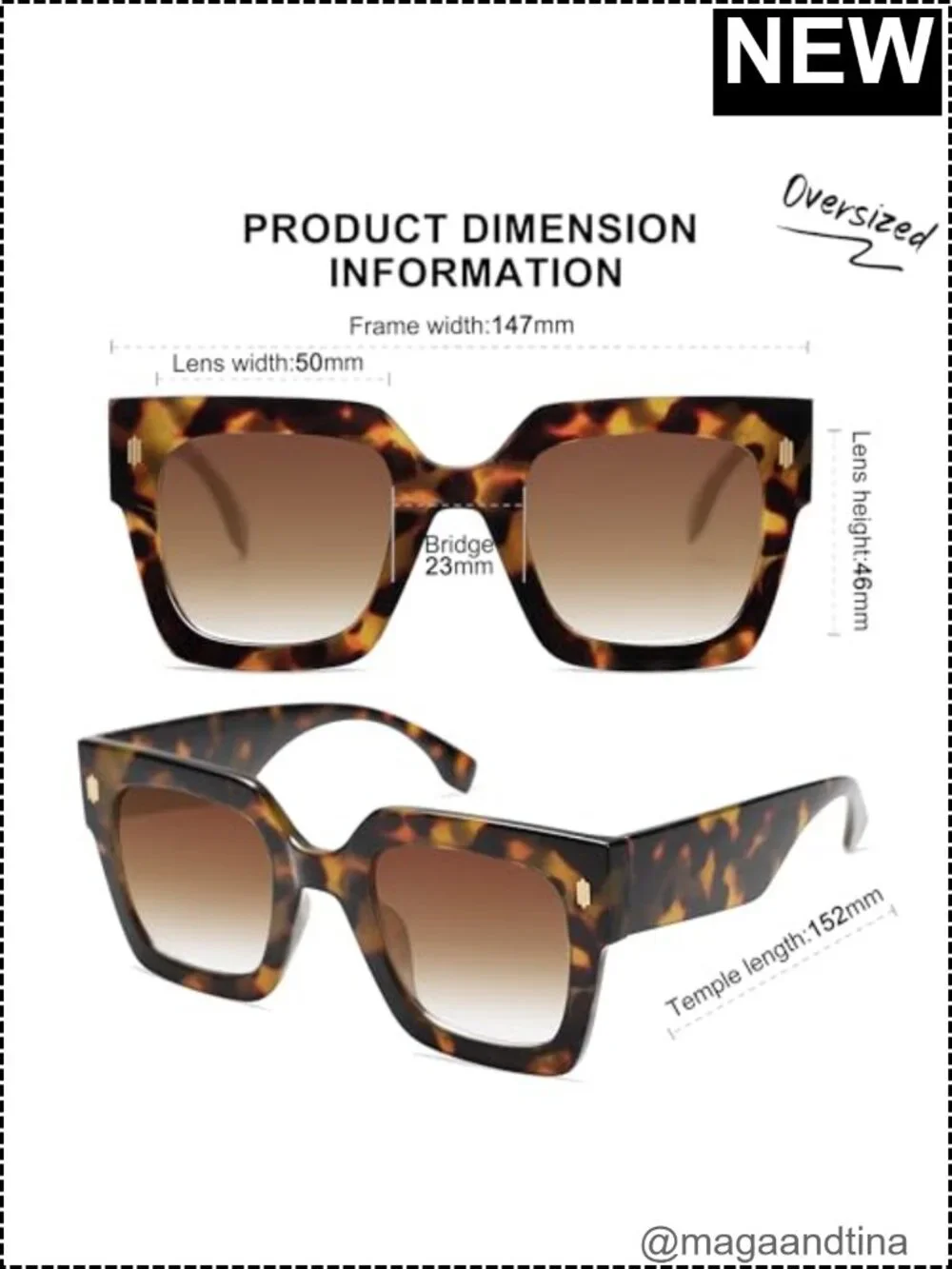 Oversized Square Sunglasses UV400 Protection Plastic Frame